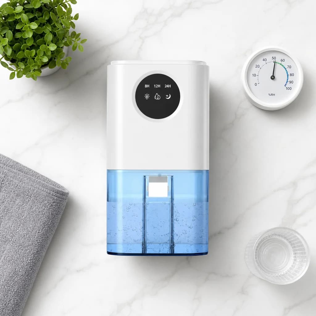 Compact dehumidifier with home essentials