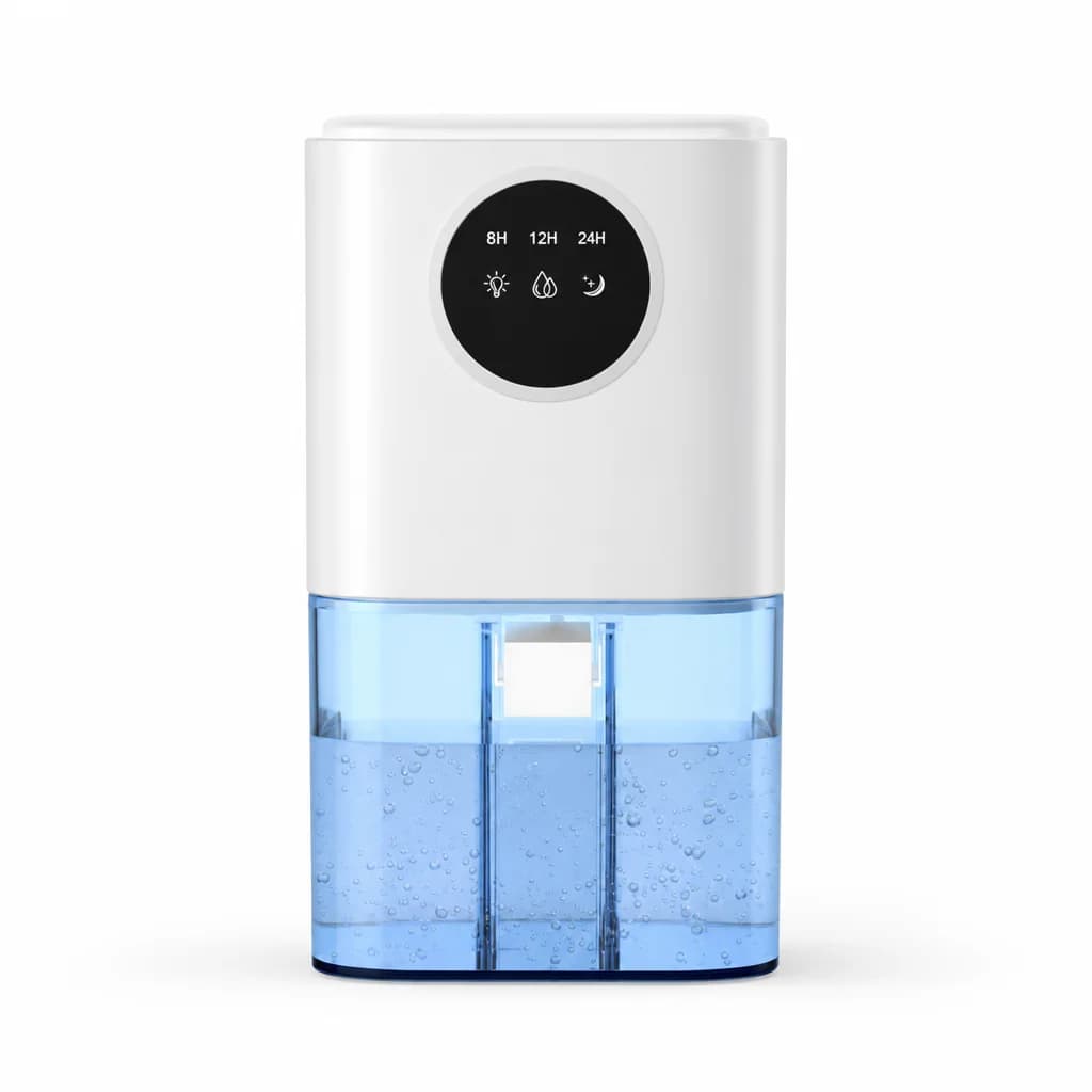 White and blue compact electric dehumidifier